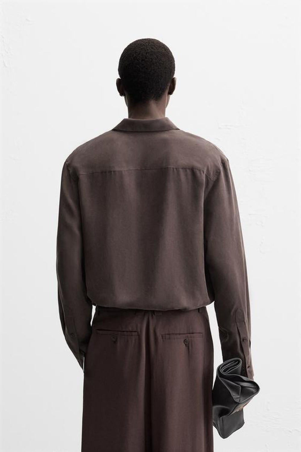 ZARА РУБАШКА ИЗ 100% ШЕЛКА, ШОКОЛАДНЫЙ