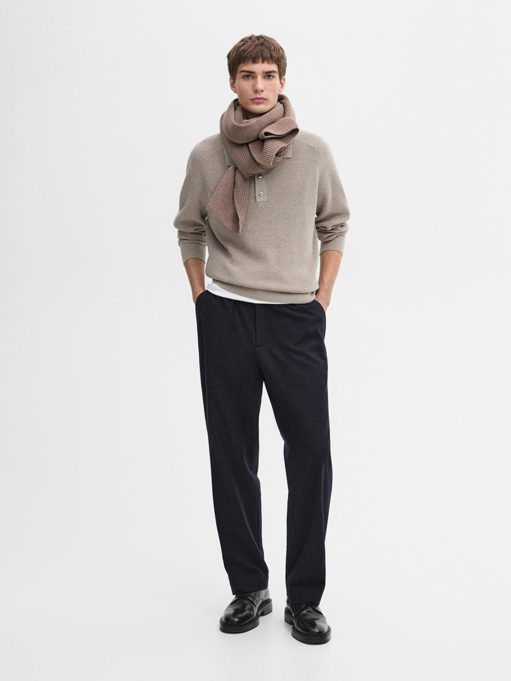 Massimo Dutti Вязаный свитер с воротником-поло, норка