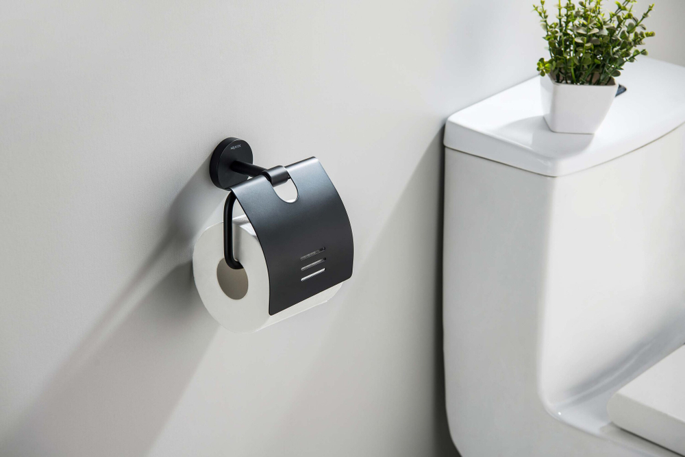 Бумагодержатель с крышкой AQUATEK, матовый черный AQ4609MB БЕТТА