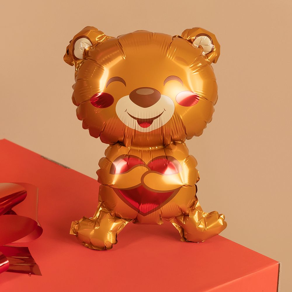 Шар с клапаном (16''/41 см) Мини-фигура, Медвежонок с сердцем, 1 шт.