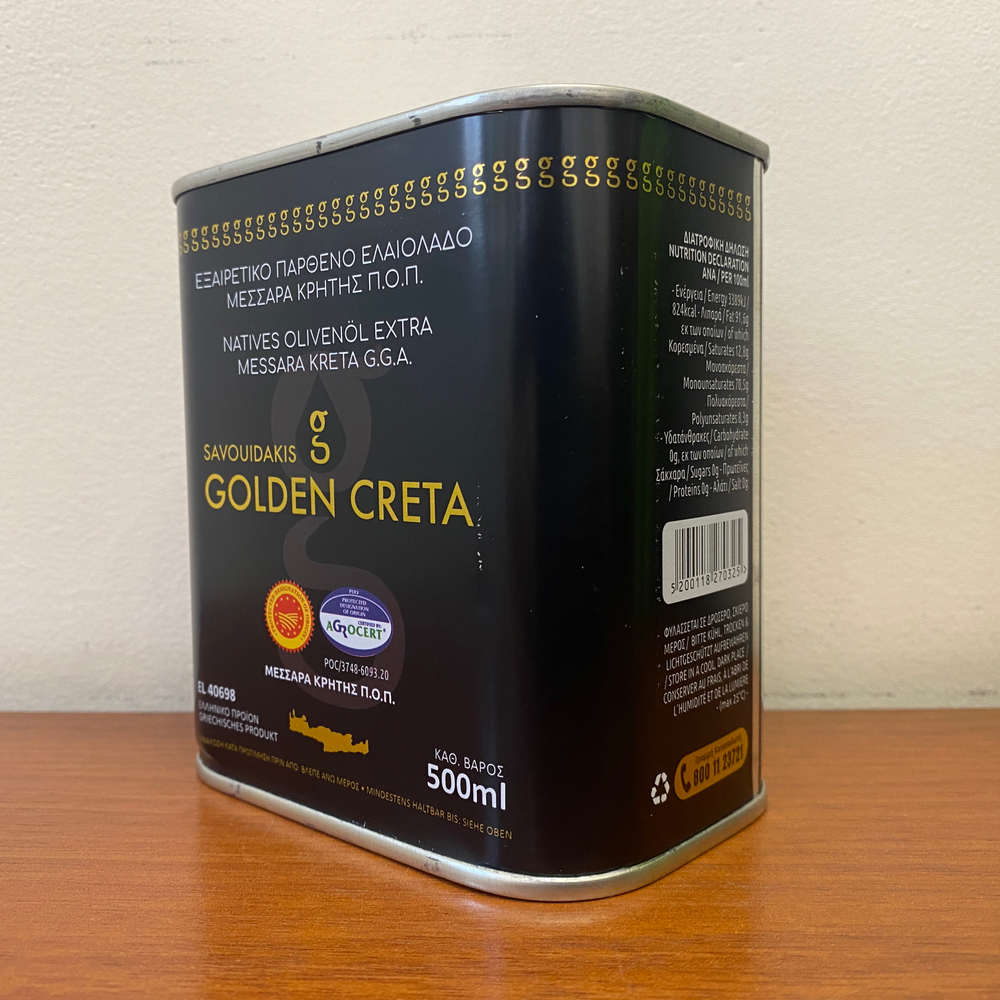 Оливковое масло EXTRA VIRGIN OLIVE OIL P.D.O. MESSARA "GOLDEN CRETA"-Крит 500 мл, ж/б, Греция-Крит