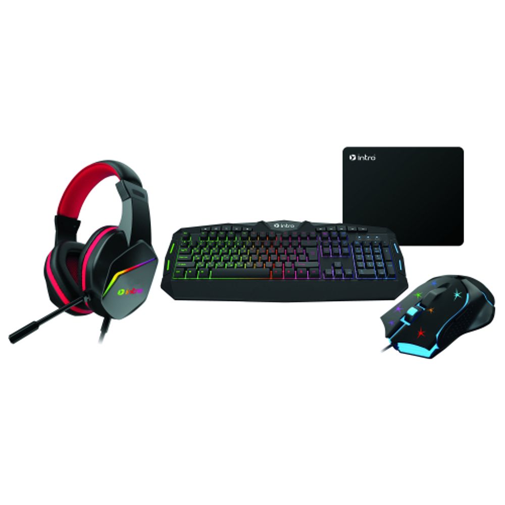 Клавиатура и мышь комплект Intro GXZ990 игровой 1200-3600dpi + коврик + гарнитура черный | Intro