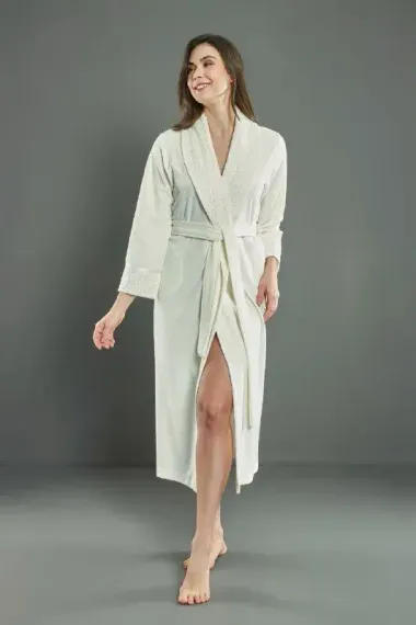 Халат женский велюровый 0511 кремовый NUSA Турция