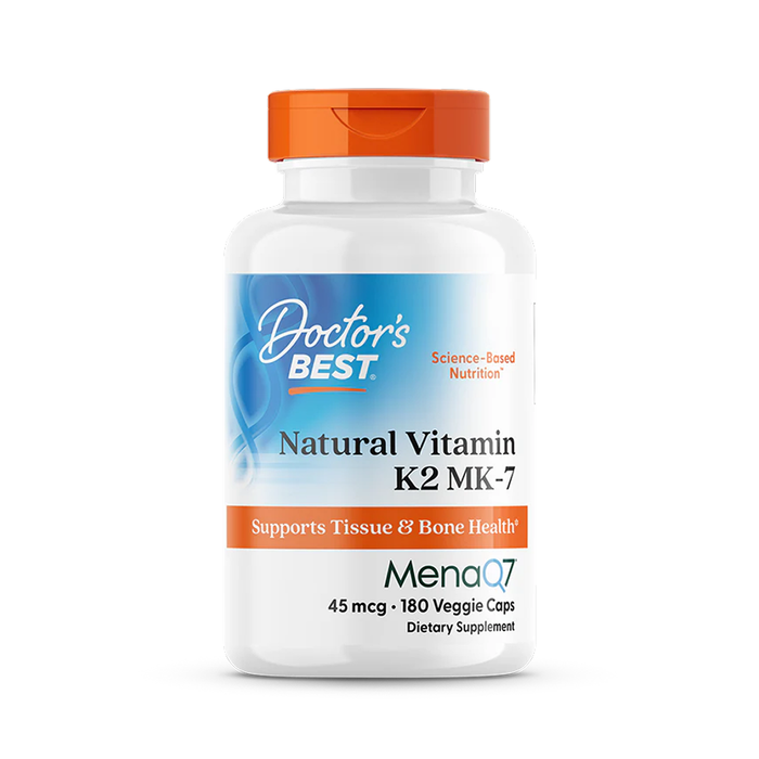 Натуральный витамин K2 MK-7 с MenaQ7 45 мкг, Natural Vitamin K2 MK-7 with MenaQ7 45 mg, Doctor&#39;s best, 180 вегетарианских капсул