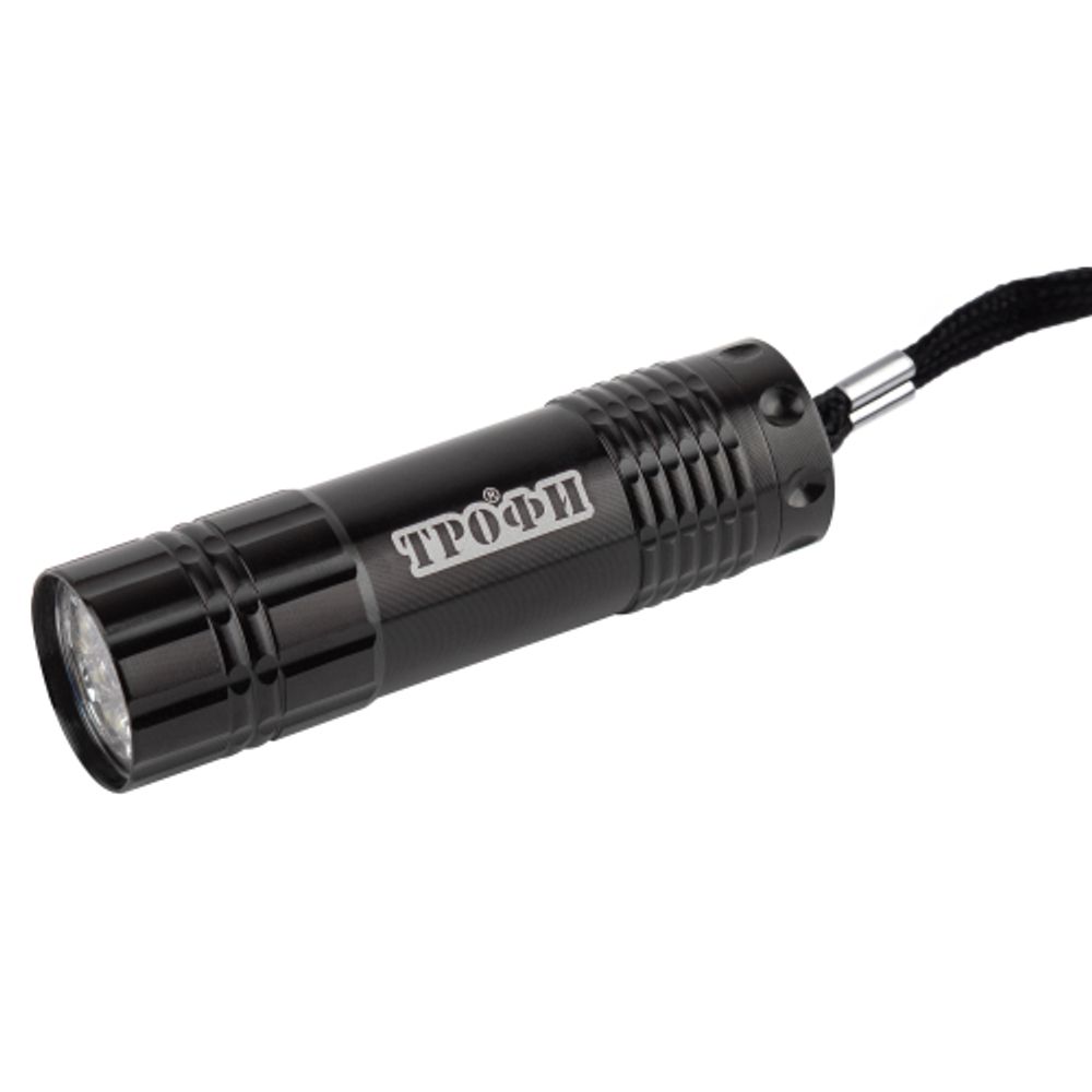 Светодиодный фонарь Трофи TM9-box12 ручной на батарейках в промо-боксе алюминиевый | Трофи