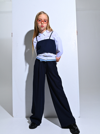 Брюки с накладным поясом синие