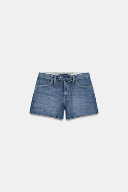 ZARA ШОРТЫ С НИЗКОЙ ПОСАДКОЙ И ОТВОРОТАМИ, ВЫЦВЕТШИЙ СИНИЙ