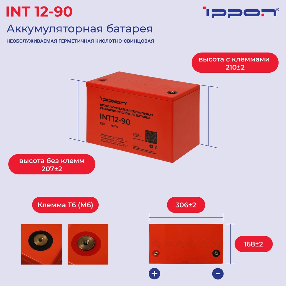 Батарея для ИБП Ippon INT12-90 12В 90Ач