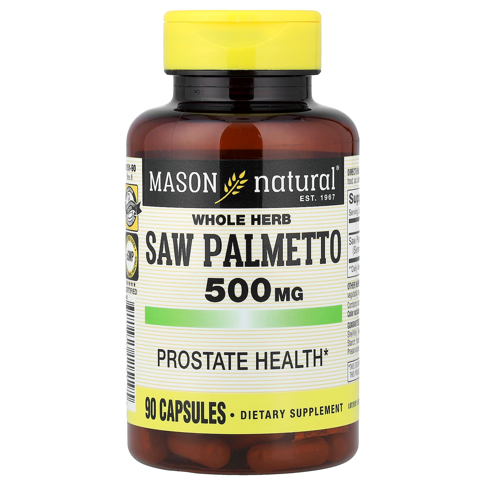 Mason Natural, Цельная трава сереноа, 500 мг, 90 капсул