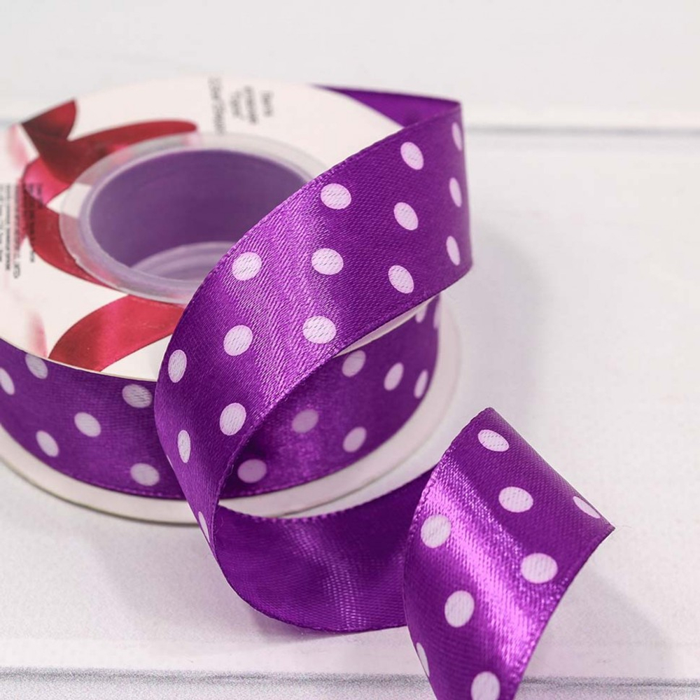 Лента Атласная 2,5см х 28м Сатин горох (Фиолетовый)