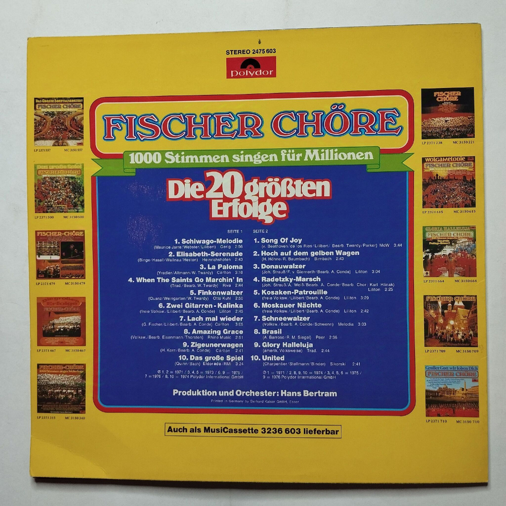 Винтажная виниловая пластинка LP Fischer Chore De 20 Grootste Successen (Germany 1979)