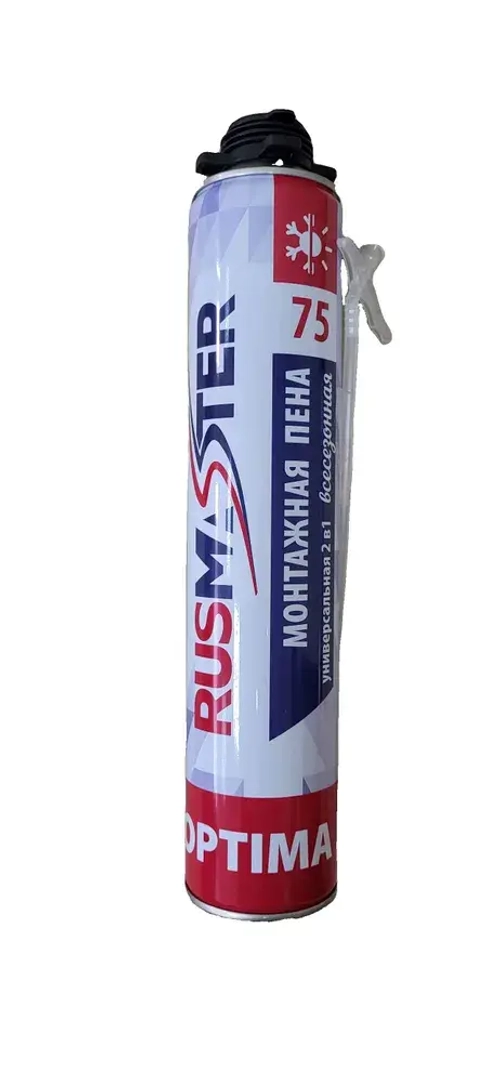 Пена монтажная 2 в1 всесезонная RUS-MASTER OPTIMA 75, 650 гр., до 65 л. 57865