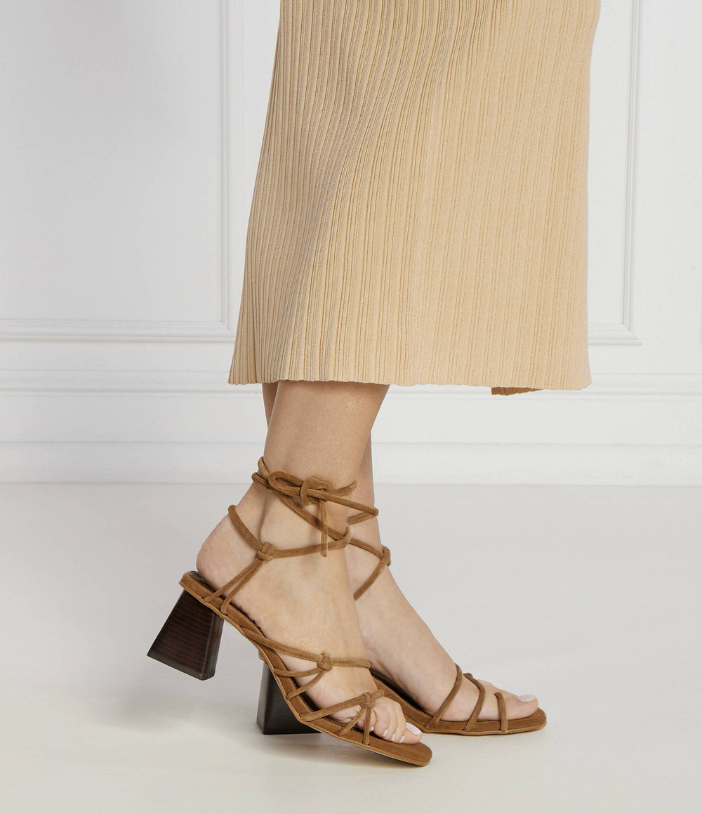 Кожаные босоножки на каблуке Alohas - коричневый(S00284)