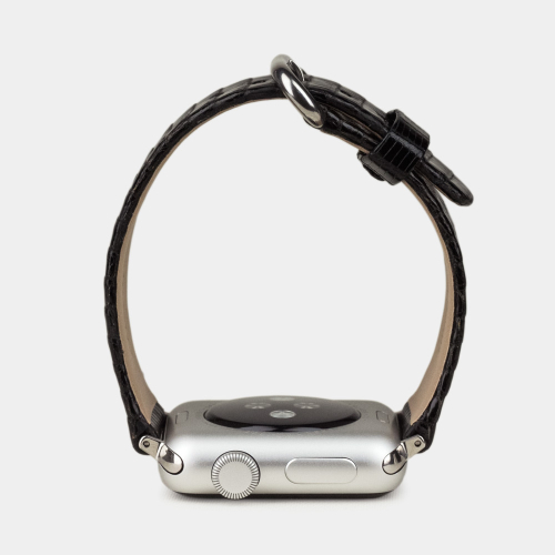 Ремешок для Apple Watch 44/45/46 mm из кожи ящерицы, черного цвета