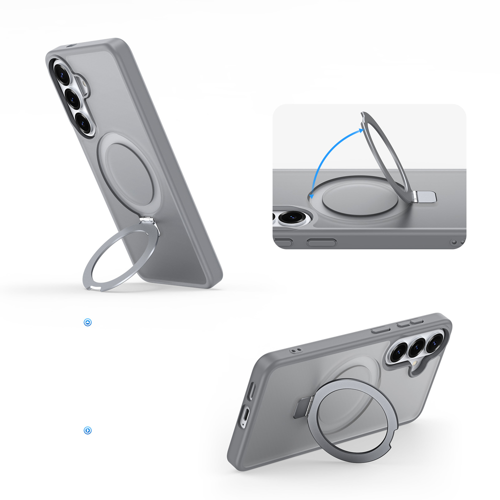 Матовый серый чехол с MagSafe для Samsung Galaxy S26+ Плюс, серия Yind Series Case от Dux Ducis (версия с магнитной откидной подставкой)