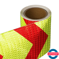 Красно-зелёная светоотражающая лента стрелка 10 см х 5 метров