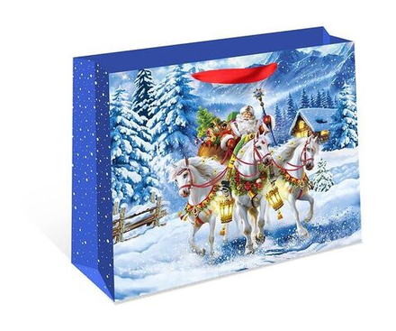 Пакет подар. бум. новогодн. 50*40*25см 157гр/м Тройка Лошадей и Дед мороз