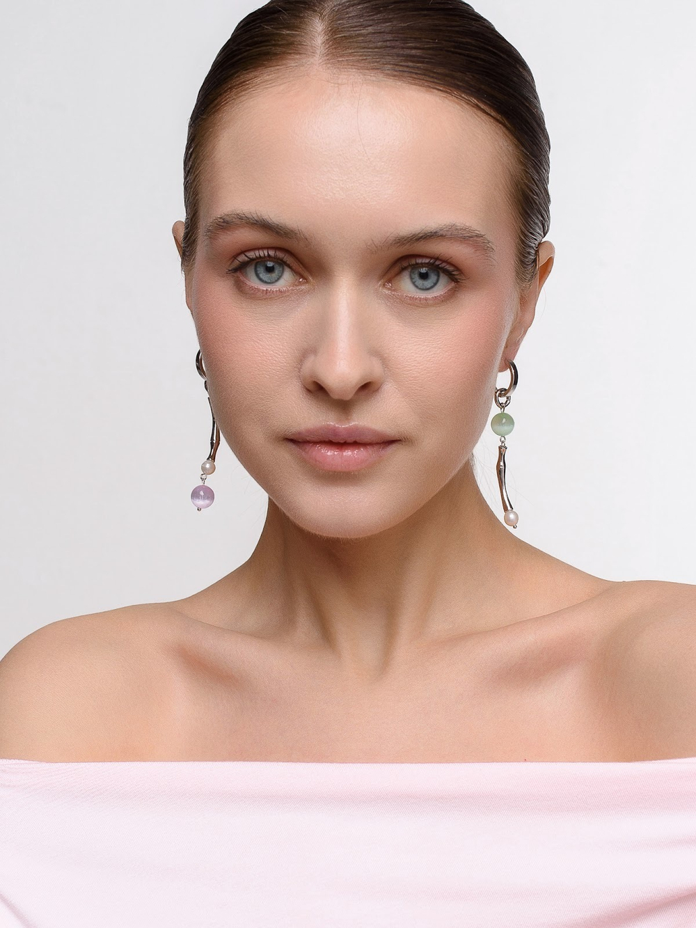 Серьги "Bubble violet-green" с селенитом Silver