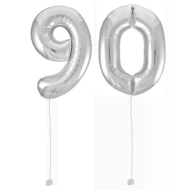 Шар-цифра 90 Серебро Silver 102 см фольга с гелием на грузике