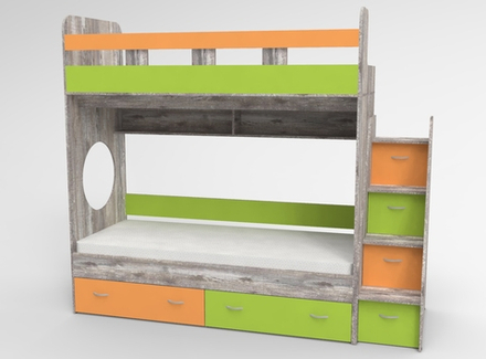 Двухъярусная кровать КарИВи Юниор 1 80х190 Бетон Лайм, Оранжевый