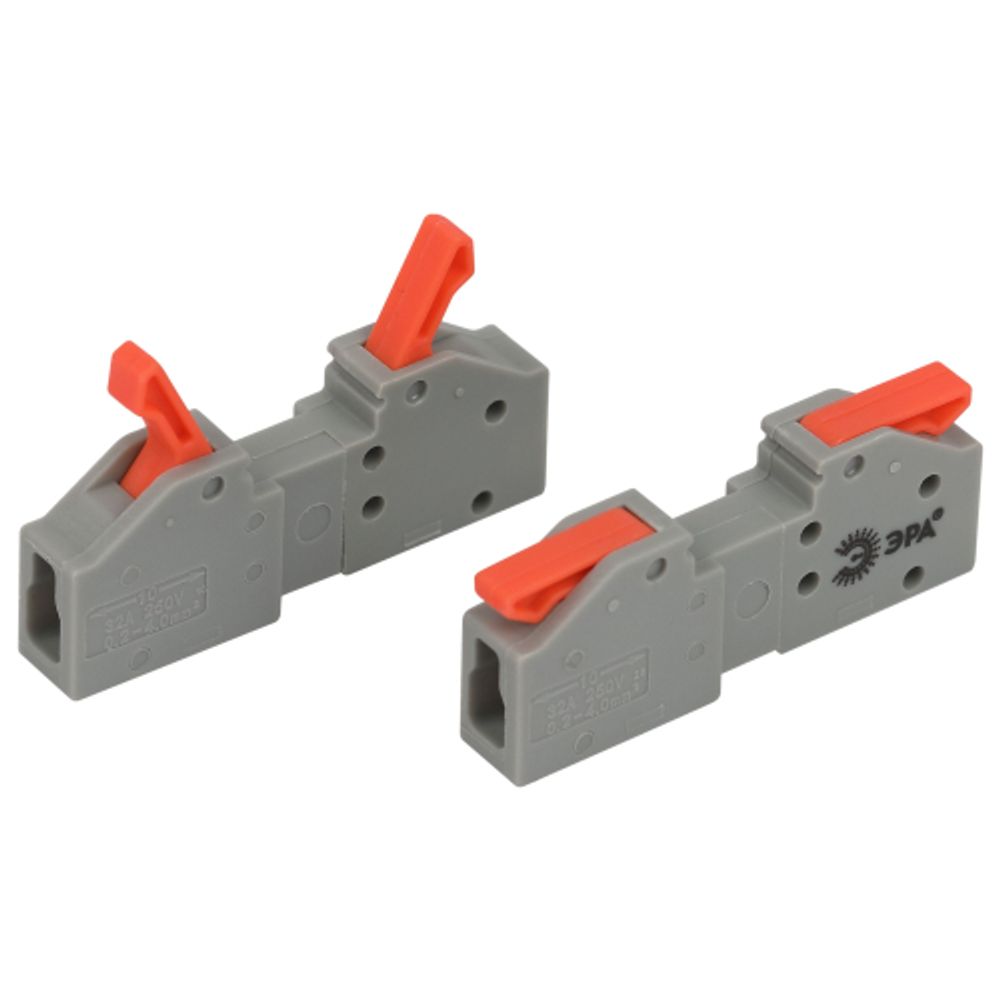 Клемма ЭРА NO-225-402 проходная разъёмная 222-2411R с рычагами 1 полюс 0.08-2.5/4 мм2 упаковка 20 шт