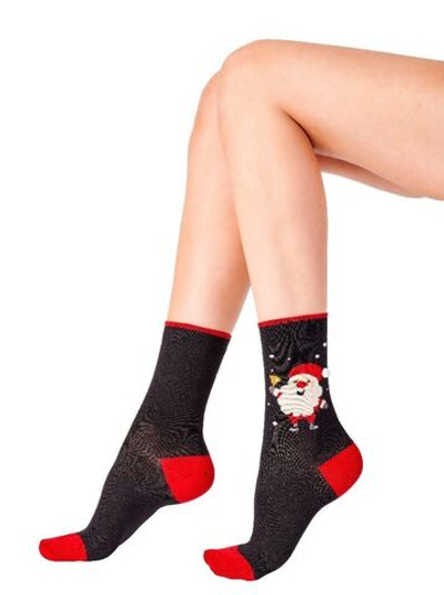Новогодние хлопковые носки с веселым Сантой Christmas Socks (Размер: S-M-L) (Цвет: черный)