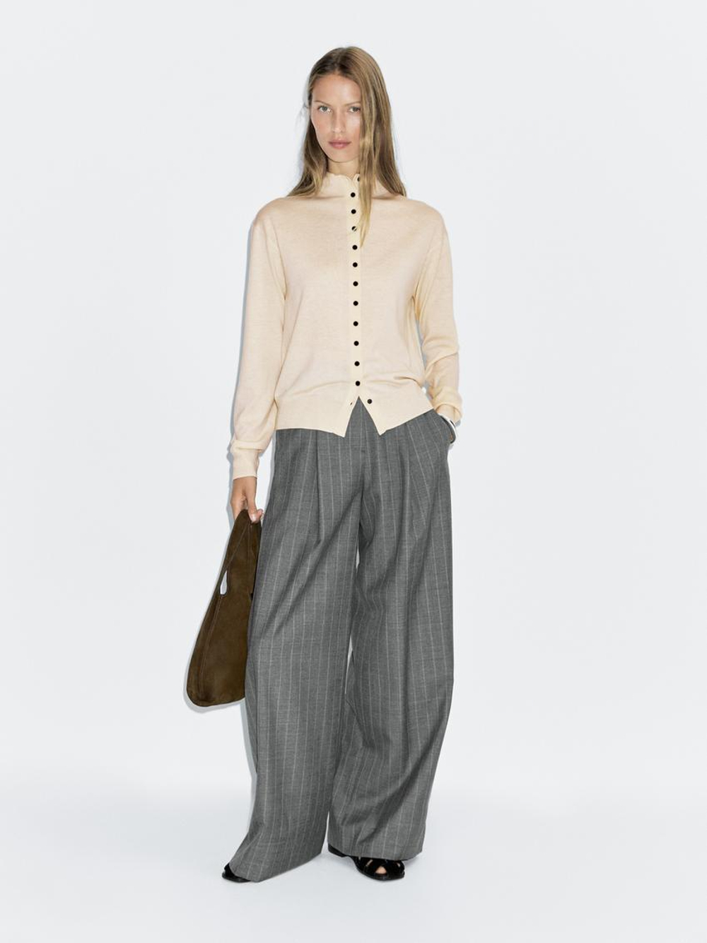 Massimo Dutti Вязаный кардиган с воротником-стойкой, ванильный