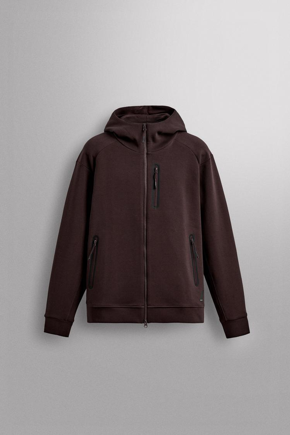 ZARA ТЕХНИЧЕСКАЯ ТОЛСТОВКА НА МОЛНИИ С КАПЮШОНОМ, БУРГУНДИ