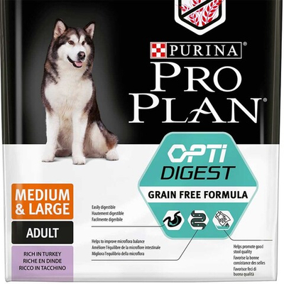 Pro Plan GrainFree Medium Turkey - беззерновой сухой корм для взрослых собак средних пород с чувствительным пищеварением