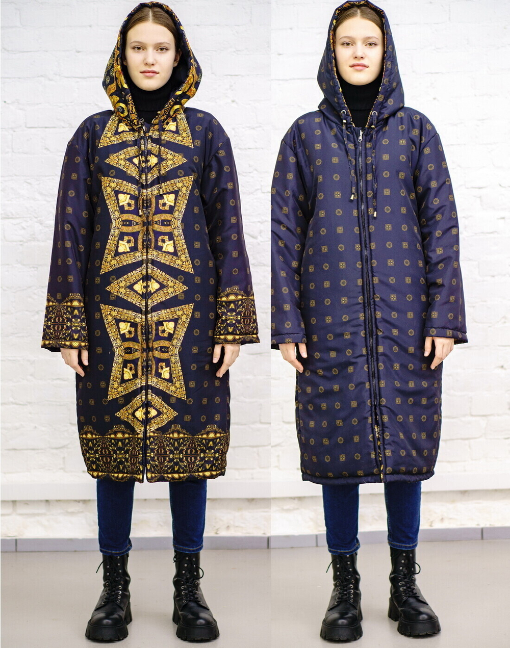 Двустороннее пальто-парка "Византия", по мотивам русского золотного шитья в церковных одеяниях