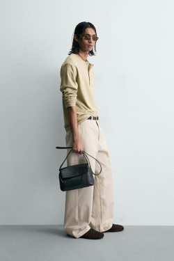 ZARA БРЮКИ ЧИНОСЫ ШИРОКОГО КРОЯ, ЖЕЛТОВАТО-БЕЛЫЙ