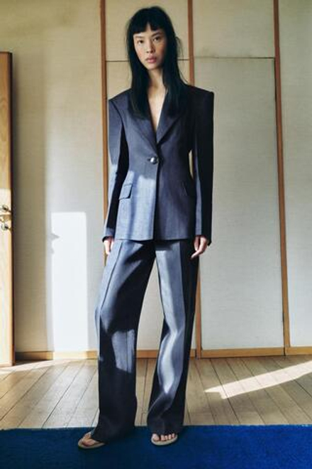 ZARA БРЮКИ ИЗ 100% ЛЬНА В ЕЛОЧКУ, ИНДИГО