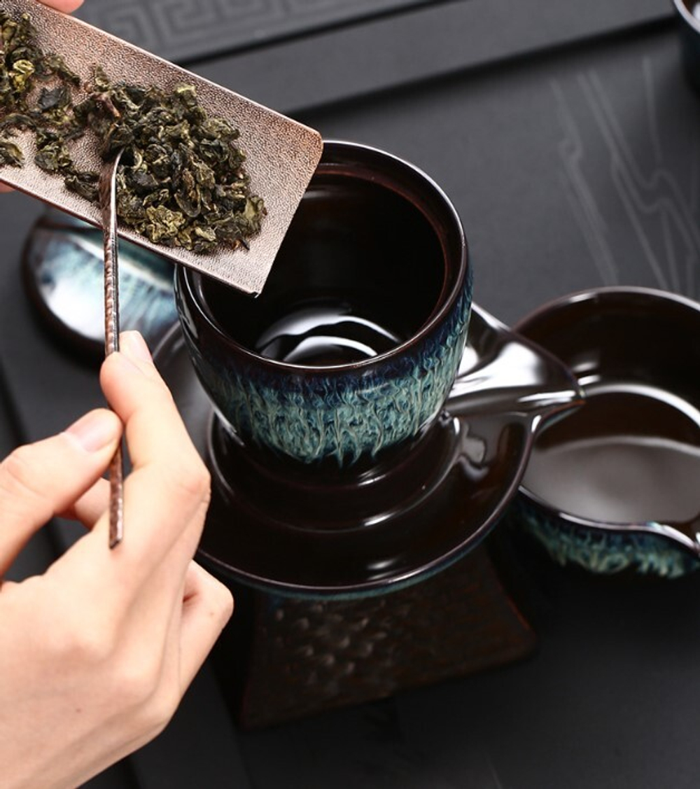 278135.5 Сервиз  Водяная мельница "Синий" чайник 220мл, жернова, сливник. 6 пиал 60мл, керамика