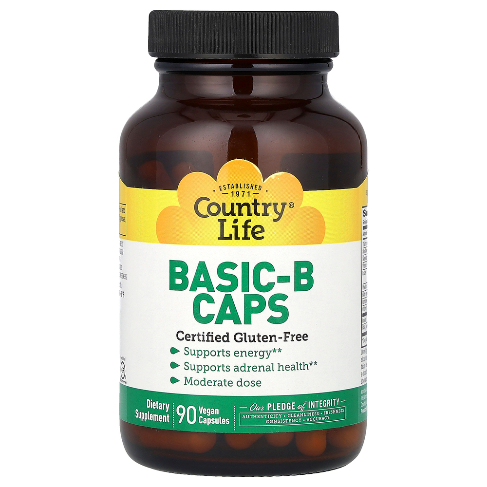 Country Life, Basic-B Caps, смесь витаминов группы В, 90 вегетарианских капсул