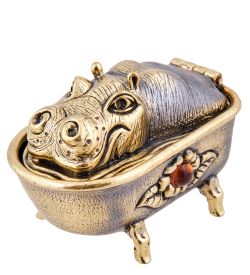 Народные промыслы AM-3768 Шкатулка «Бегемот в ванной» (латунь, янтарь)