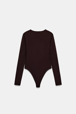 ZARA БАЗОВОЕ БОДИ ИЗ ПОЛИАМИДА, ТЕМНО-КОРИЧНЕВЫЙ