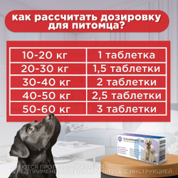 Таблетки от гельминтов Гельмимакс-20 для щенков и взрослых собак крупных пород у 2 таблетки 200мг с ароматом курицы