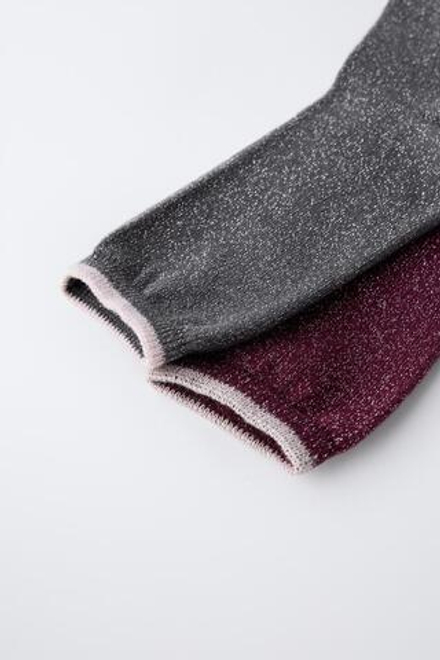 ZARA НАБОР ИЗ ДВУХ ПАР ВЫСОКИХ НОСКОВ С БЛЕСТЯЩЕЙ НИТЬЮ, БОРДОВЫЙ