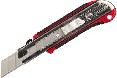 Нож, 25 мм, выдвиж. лезвие, усилен. металл. направляющая, металл. обрезин. рукоятка Matrix (Матрикс)