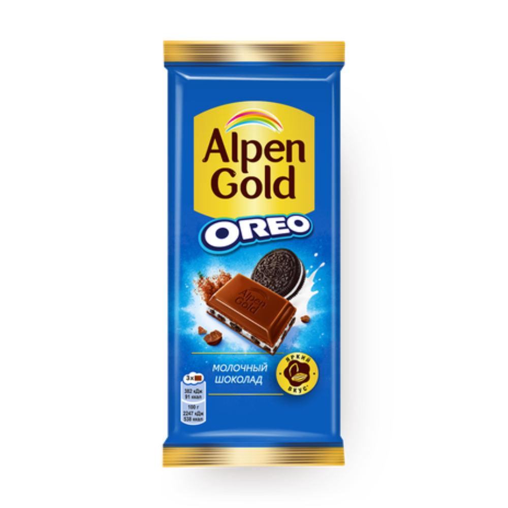 Шоколад Alpen Gold Super Oreo со вкусом ванили и кусочков печенья 120гр