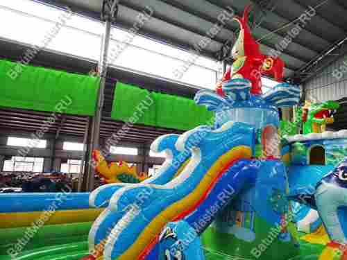 Коммерческий надувной батут "Затерянный остров, три горки" 12*7*7 м