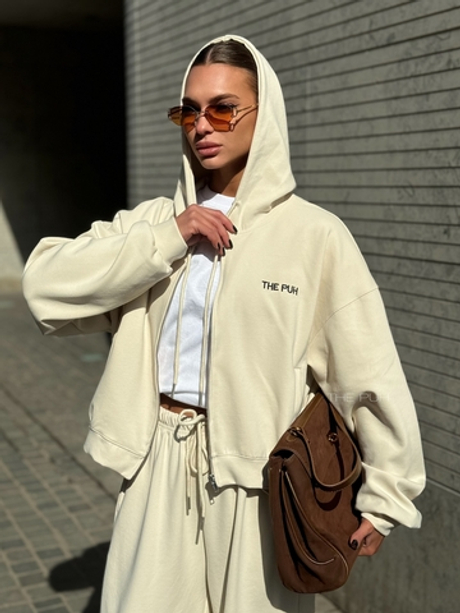 Бежевый хлопковый спортивный костюм