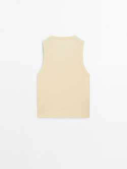 Massimo Dutti Футболка из 100% хлопка с V-образным вырезом, светло-желтый