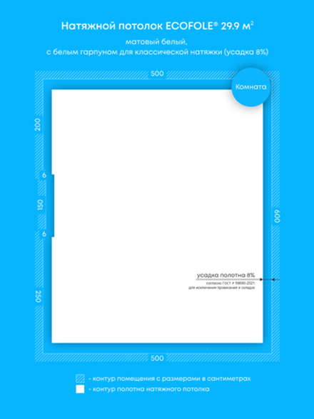 Матовый натяжной потолок 29.9 м2