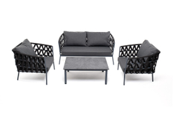 "Диего" лаунж-зона 4-местная плетеная из роупа со столиком "Канны" цвета "дуб", основание дуб, роуп бежевый