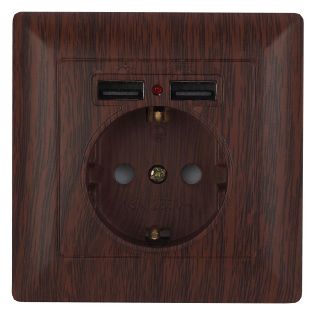 Розетка Intro Solo 4-410-10 2P+E Schuko со шторками 16А-250В + 2хUSB СУ венге | Intro