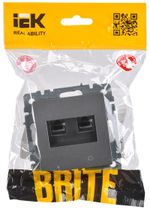 BRITE Розетка компьютерная двойная RJ45 кат.5E РК10-2-БрС сталь IEK