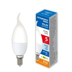 LED-CW37-5W-4000K-E14-FR-SLS Лампа светодиодная. Форма свеча на ветру. матовая. Белый свет 4000K. ТМ Volpe