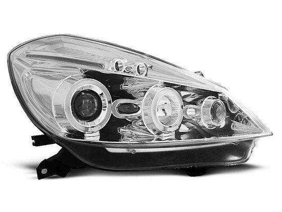 Передние фары Renault Clio 3 angel eyes chrome