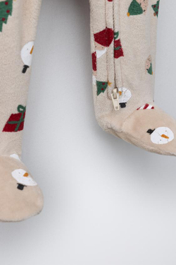 ZARA ВЕЛЮРОВЫЙ КОМБИНЕЗОН С ПРИНТОМ «ДЕД МОРОЗ», РЫЖЕВАТО-КОРИЧНЕВЫЙ